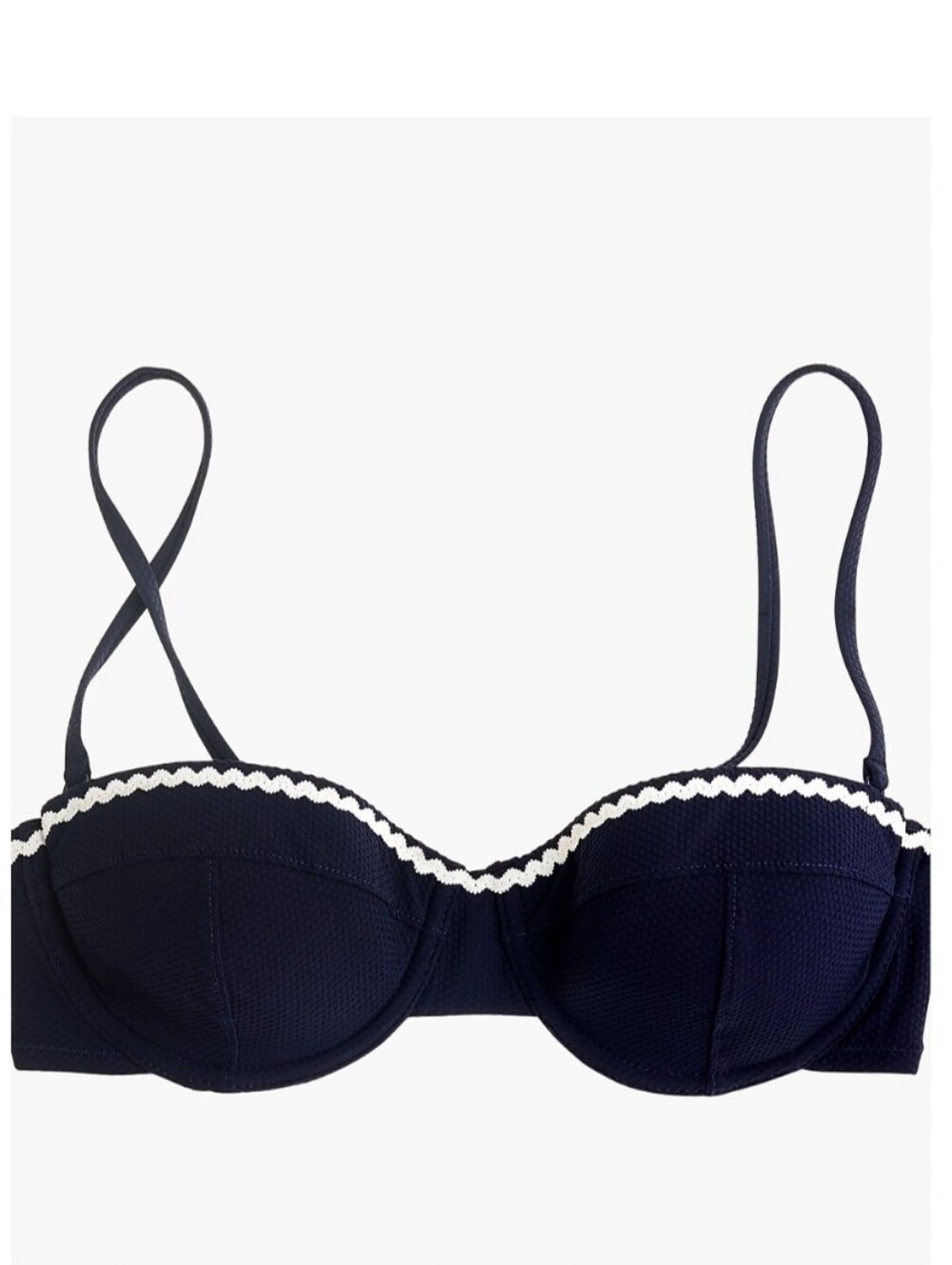 J Crew Underwire piqué nylon bikini top with rickrack Navy 34A NEW
